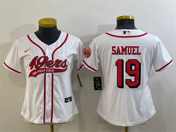Women's San Francisco 49ers #19 Deebo Samuel New White With Patch Cool Base Stitched Baseball Jersey(Run Small)